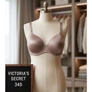 Fabulous By Victoria Secret 34D Beige Tan Nude Plunge Push Up Bra EUC Very Sexy